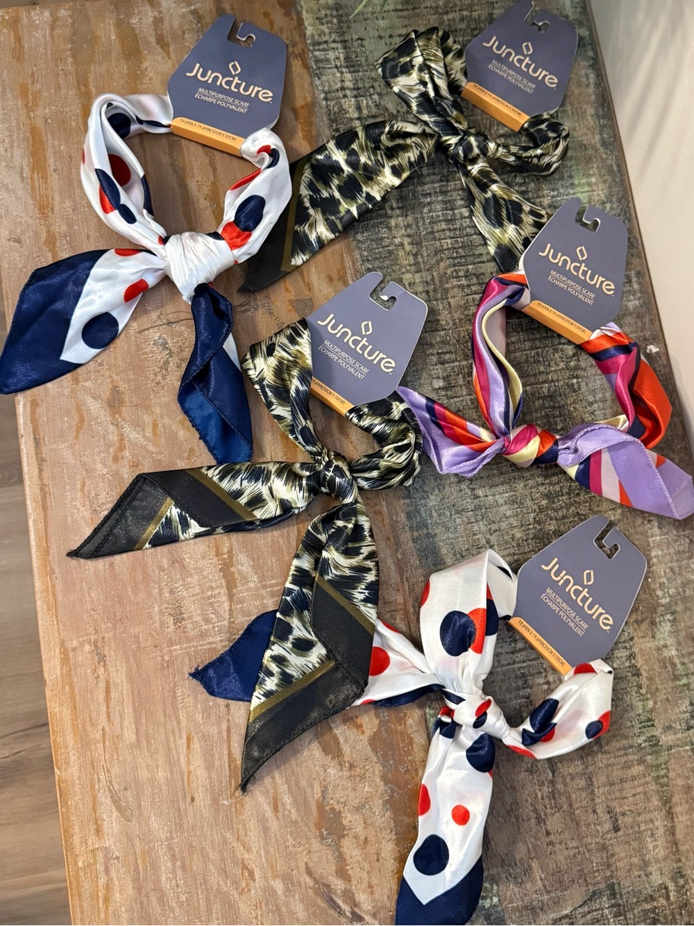 Set of 5 New assorted trendy square silky neck Scarves. New with tag